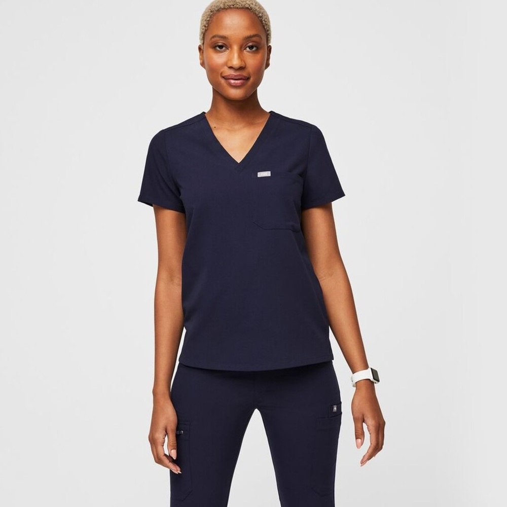 Figs Catarina One Pocket Scrub Top in Navy